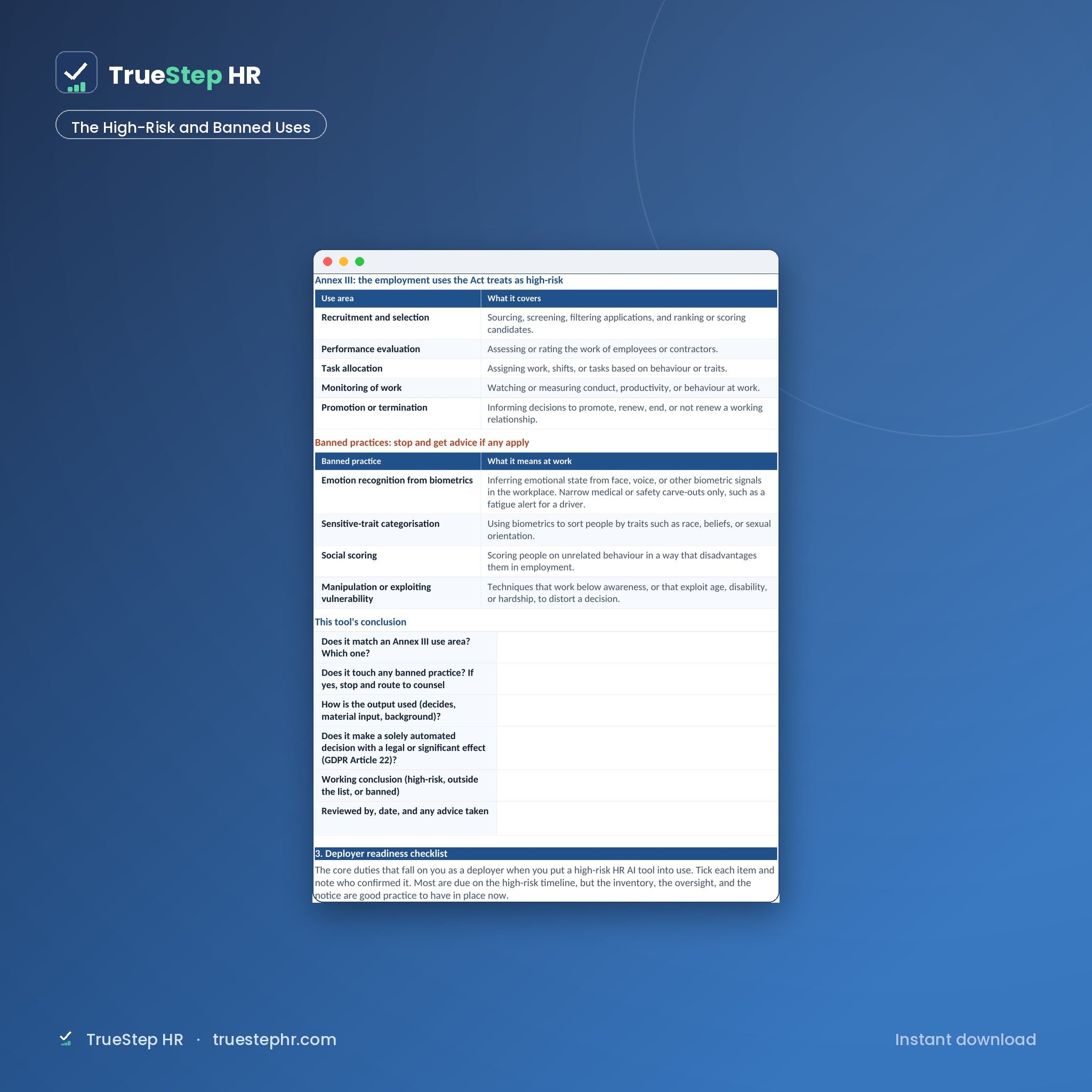 EU HR AI Risk Checklist high-risk and banned uses
