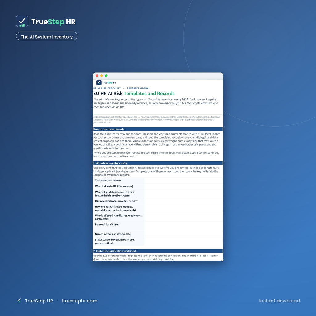 EU HR AI Risk Checklist AI system inventory