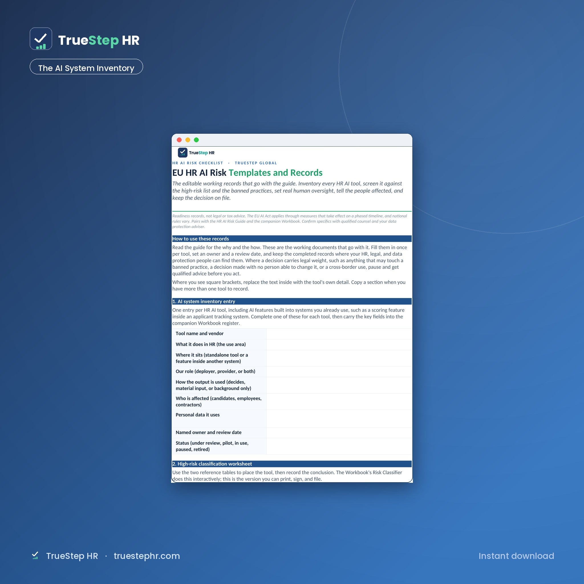 EU HR AI Risk Checklist AI system inventory