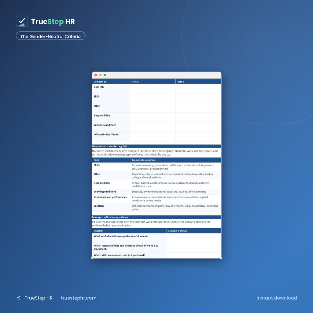 EU Job Architecture and Equal Value Work Kit gender-neutral criteria reference