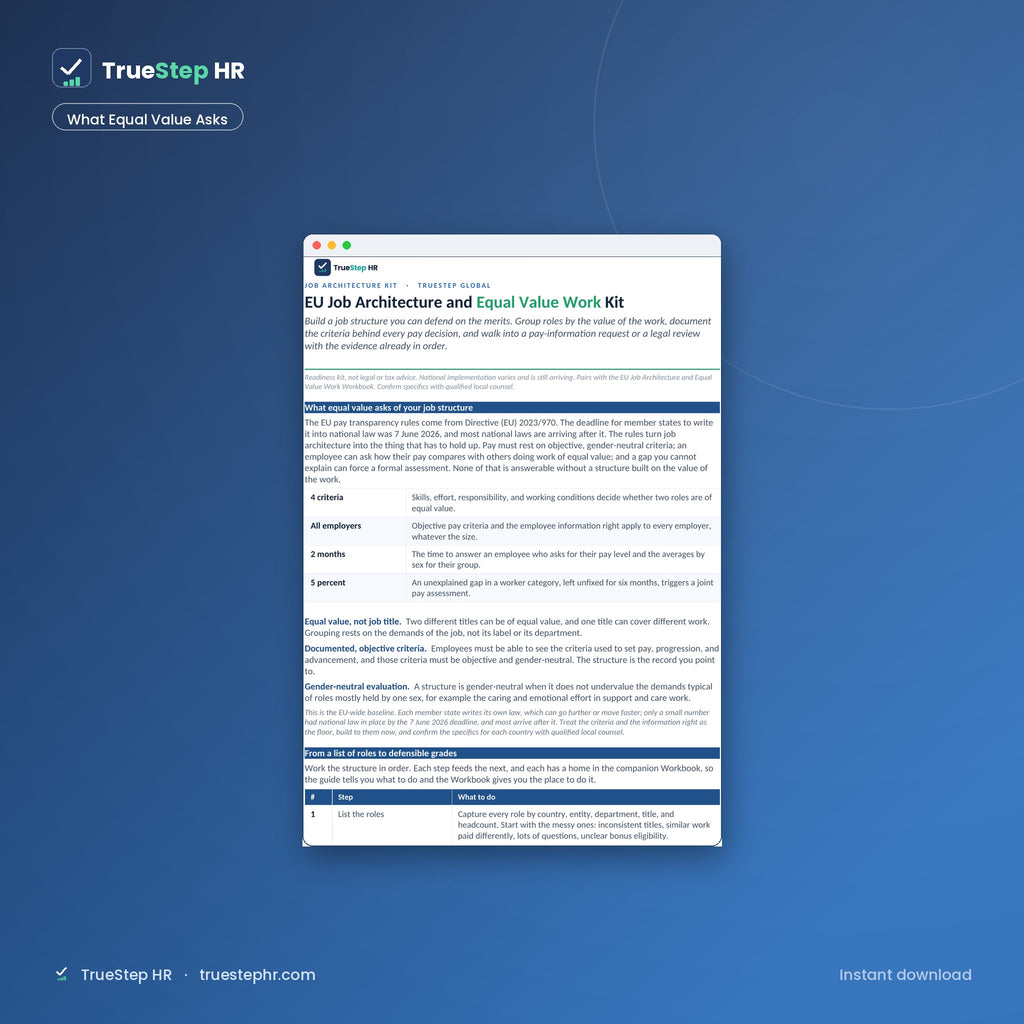 EU Job Architecture and Equal Value Work Kit what equal value asks