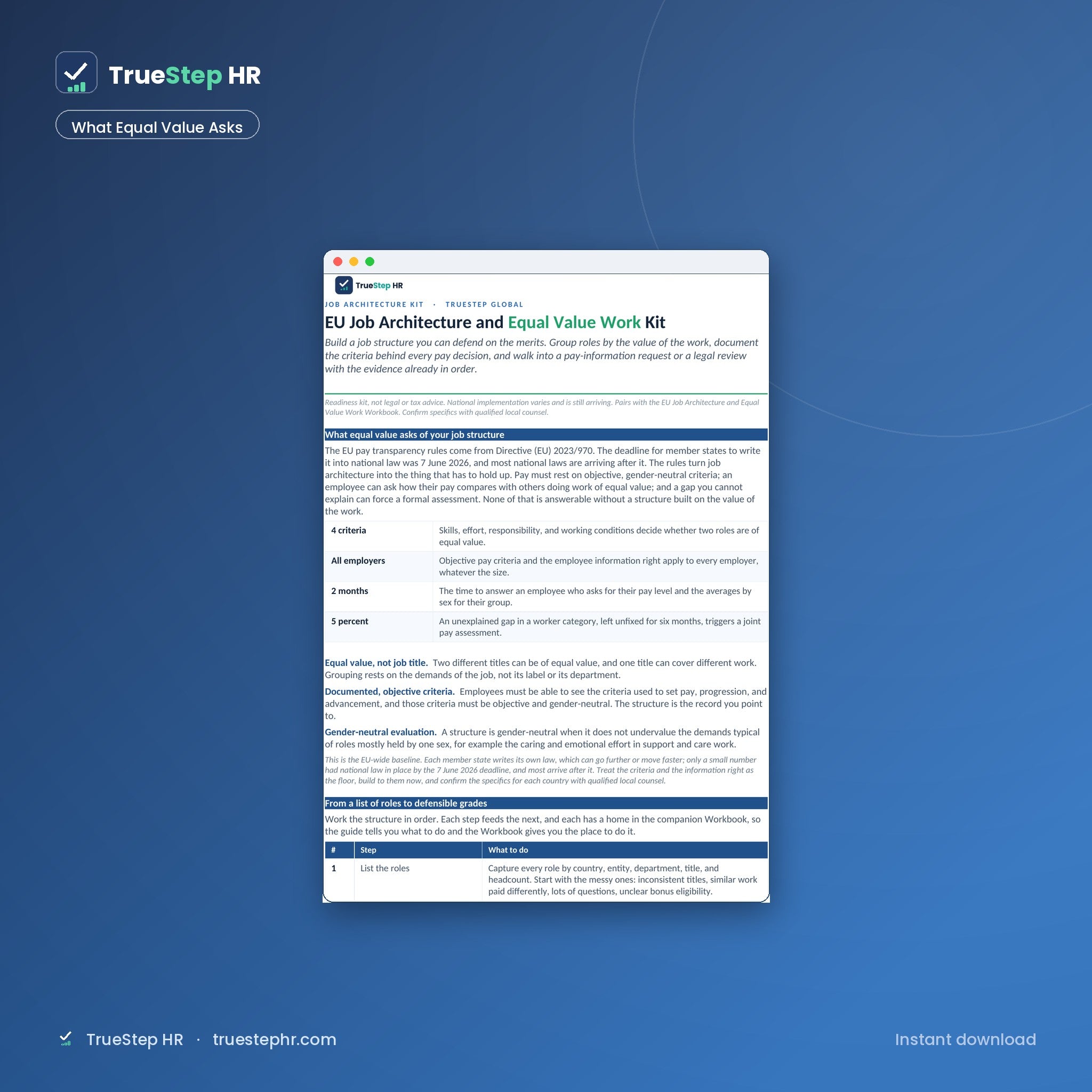 EU Job Architecture and Equal Value Work Kit what equal value asks