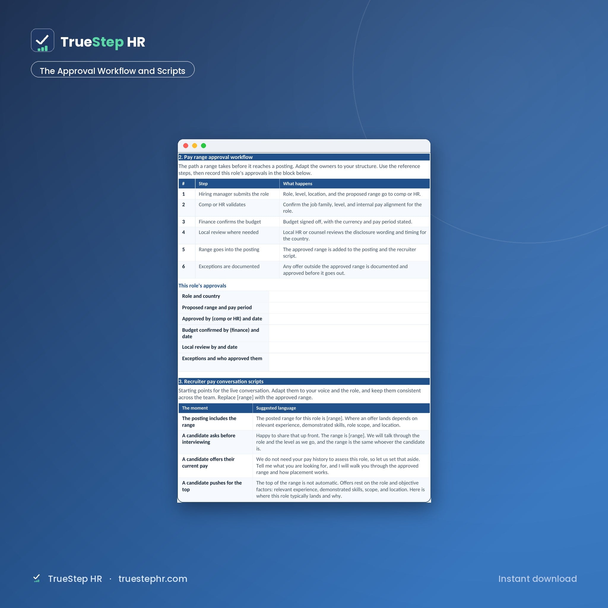 EU Job Posting Pay Range Pack approval workflow and scripts