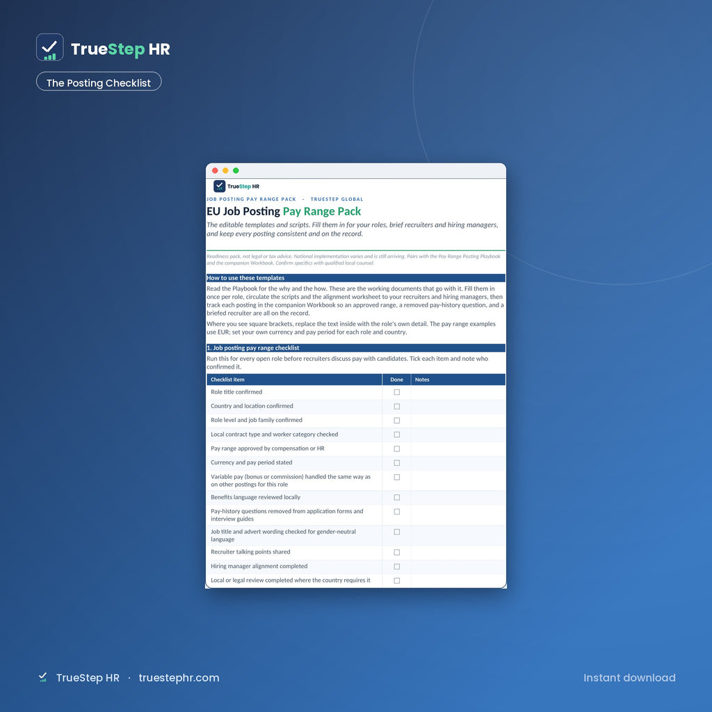 EU Job Posting Pay Range Pack posting checklist