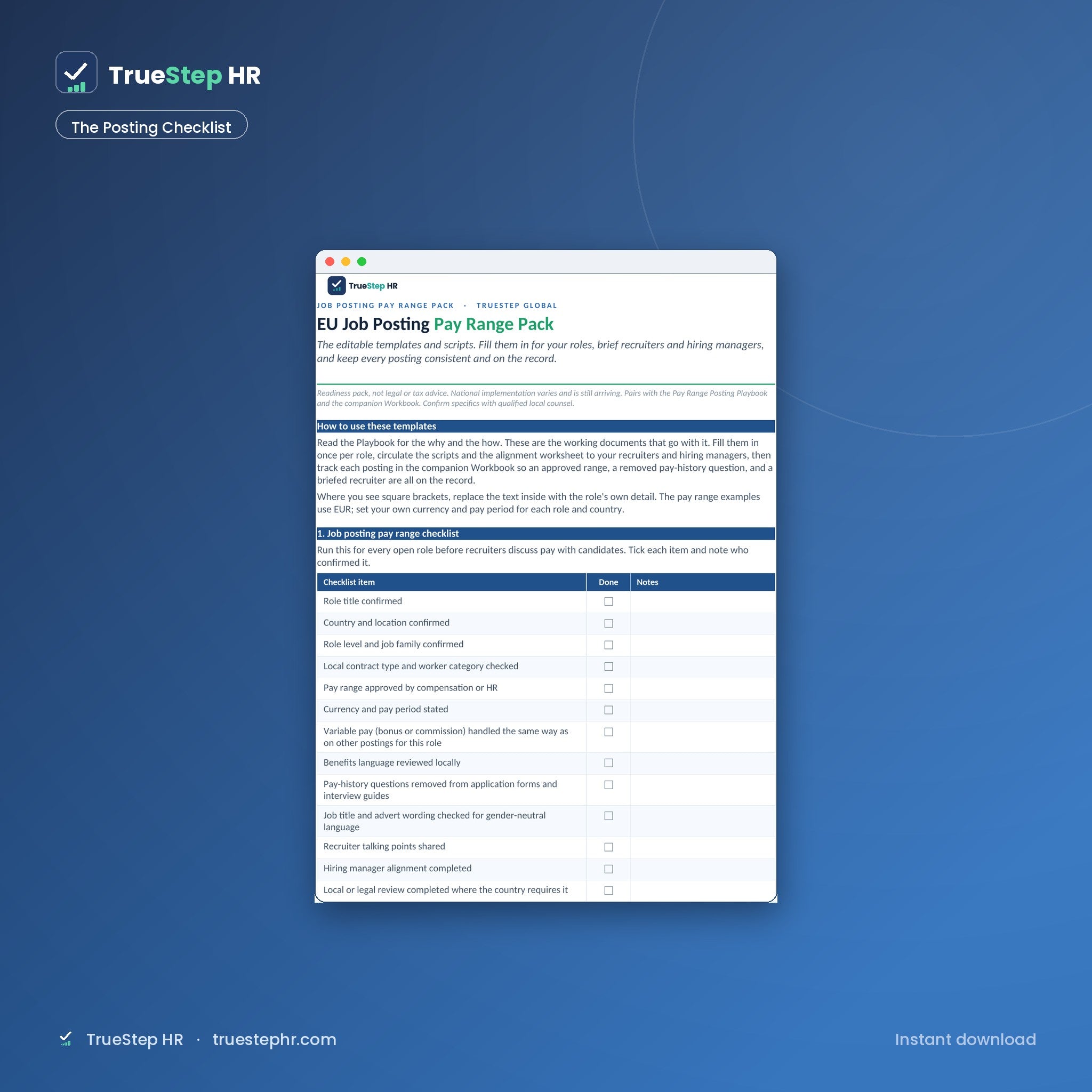EU Job Posting Pay Range Pack posting checklist