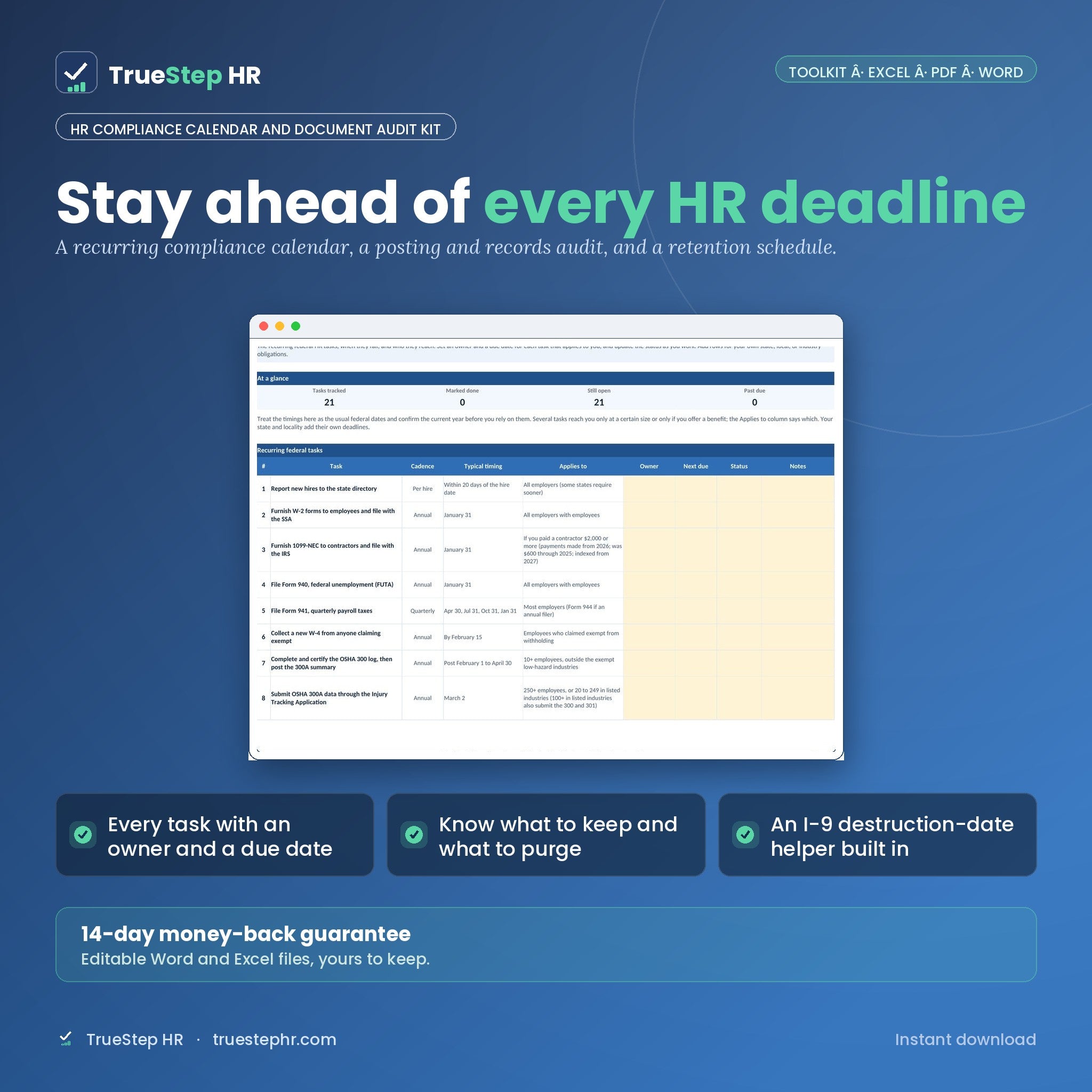 HR Compliance Calendar and Document Audit Kit