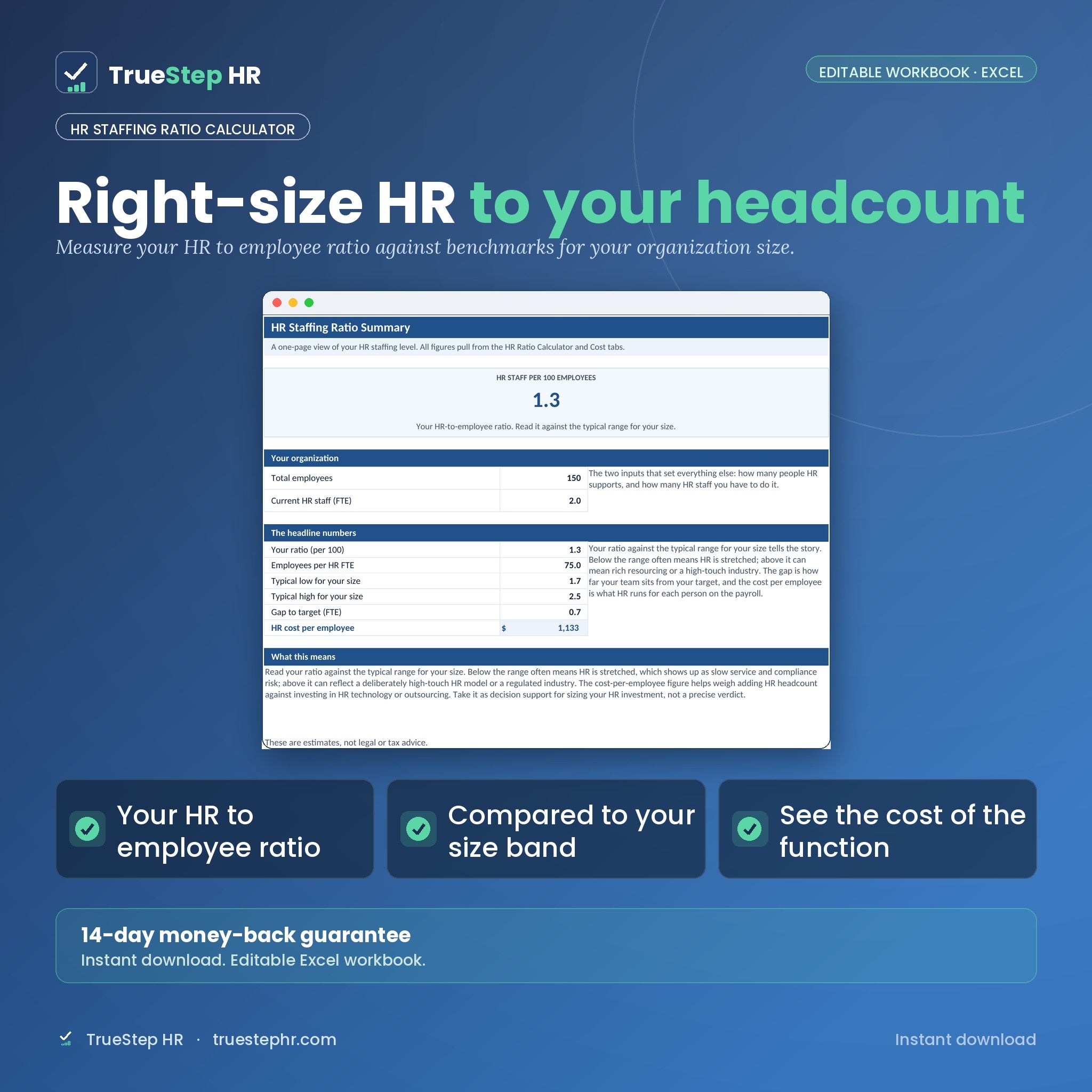 HR Staffing Ratio Calculator, HR to employee ratio summary