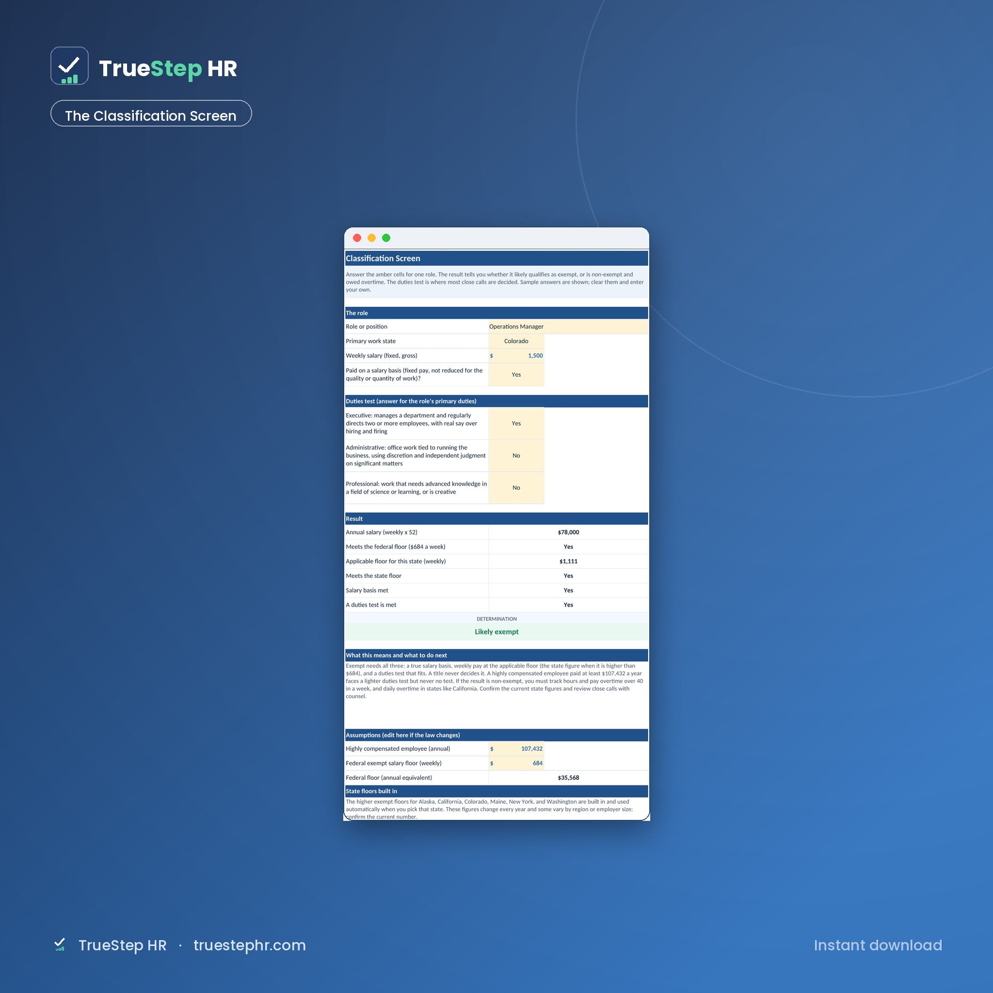 JD Classification and Pay Transparency Kit, the classification screen