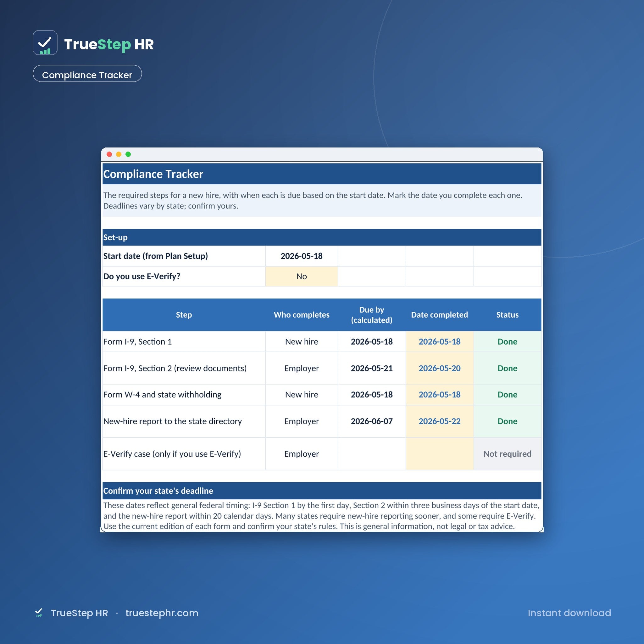 New Hire Onboarding 30 60 90 Kit, compliance tracker