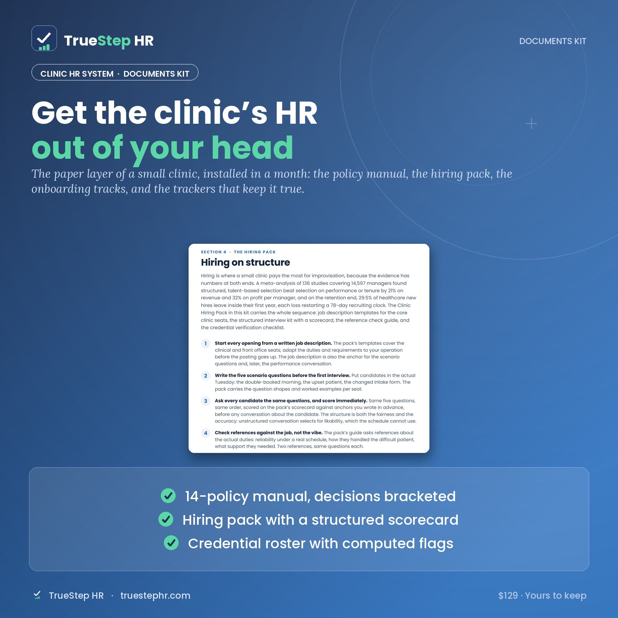 Clinic HR System: the documents kit hero showing the Hiring on Structure section