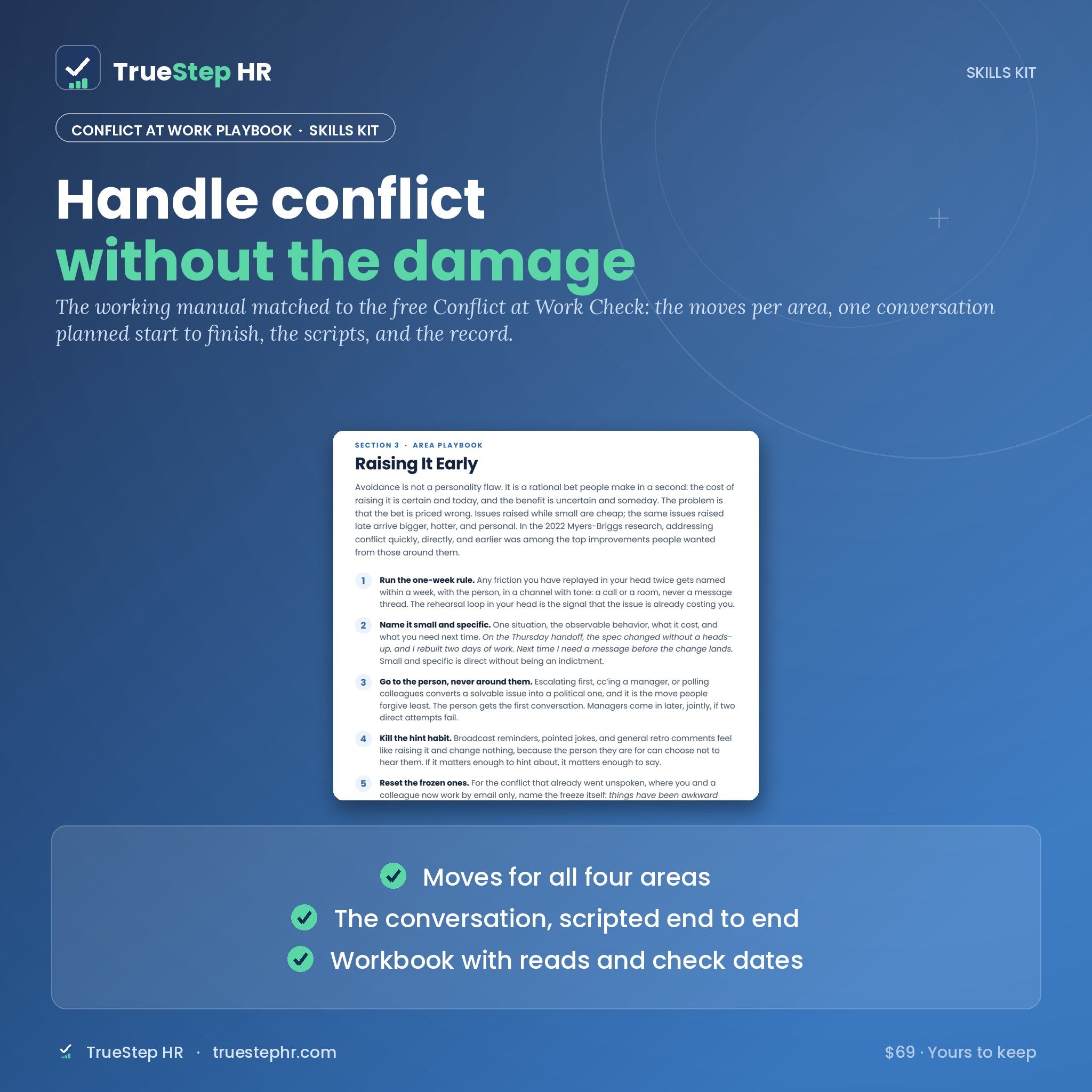 Conflict at Work Playbook: the skills kit hero showing the Raising It Early chapter