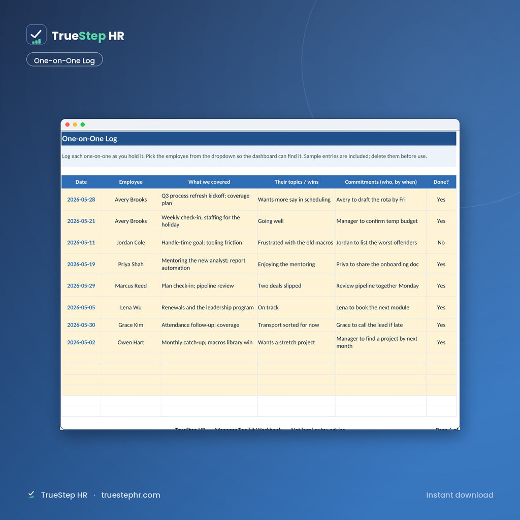 People Manager Toolkit, one-on-one log