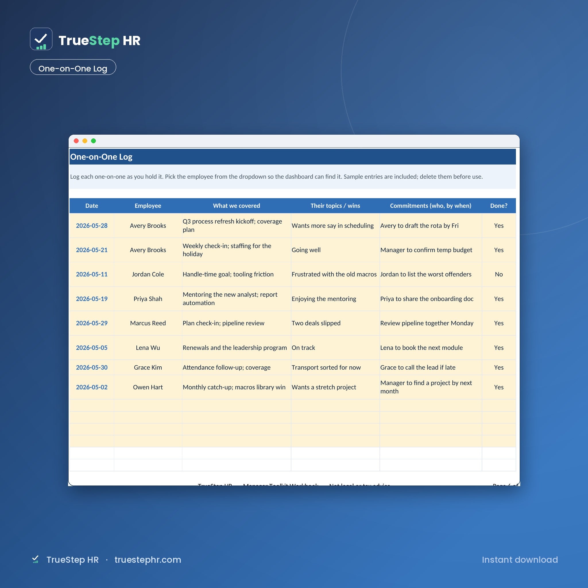 People Manager Toolkit, one-on-one log