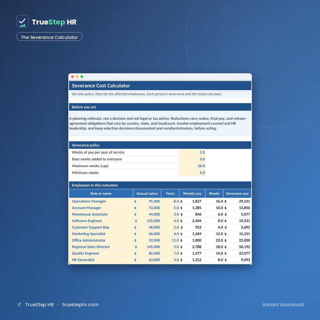 RIF and Restructuring Savings Planner, the severance calculator