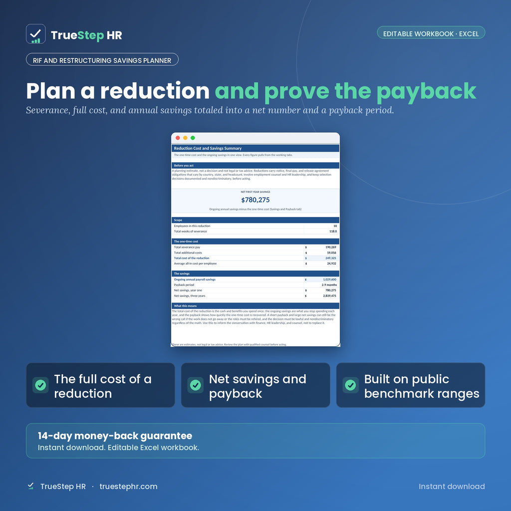 RIF and Restructuring Savings Planner, reduction cost and savings summary