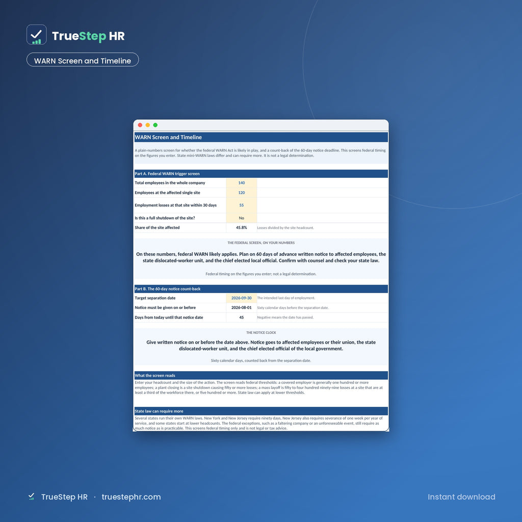 WARN Screen and Timeline