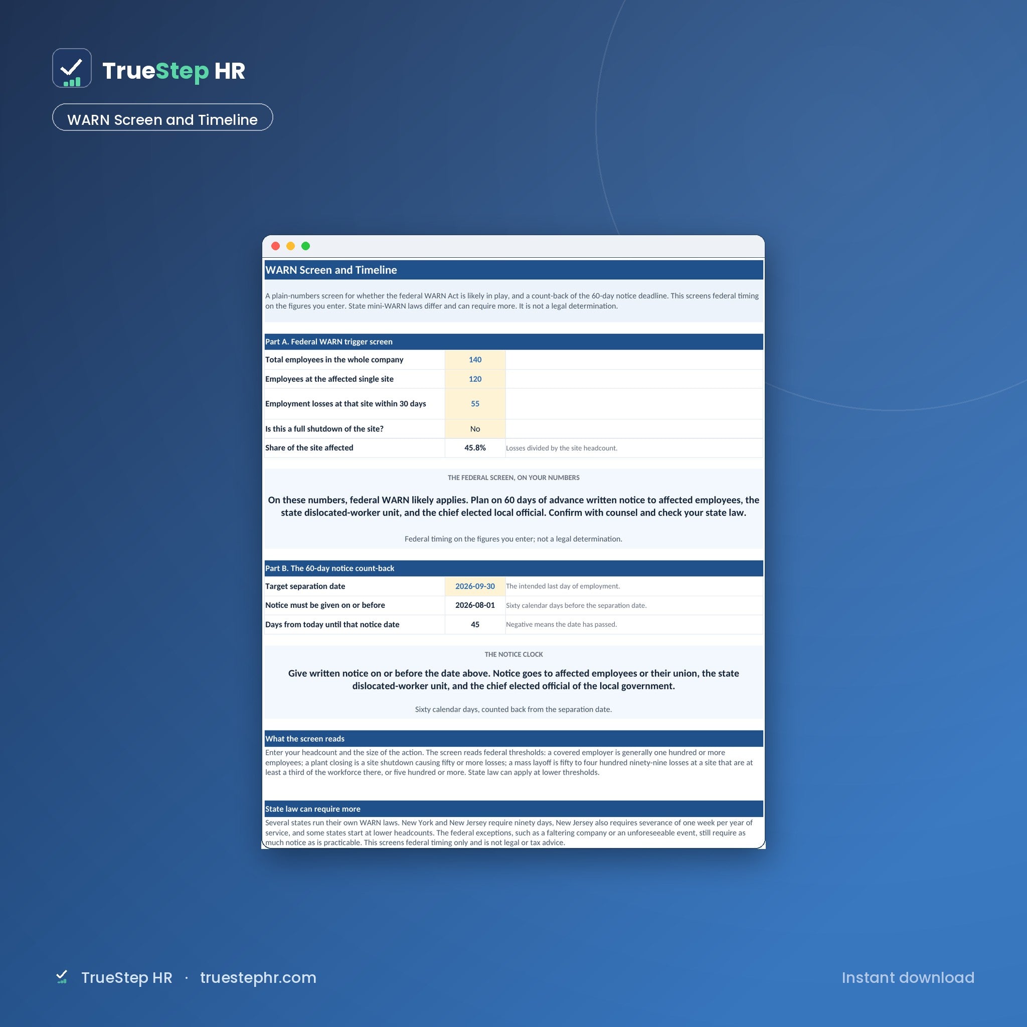 WARN Screen and Timeline
