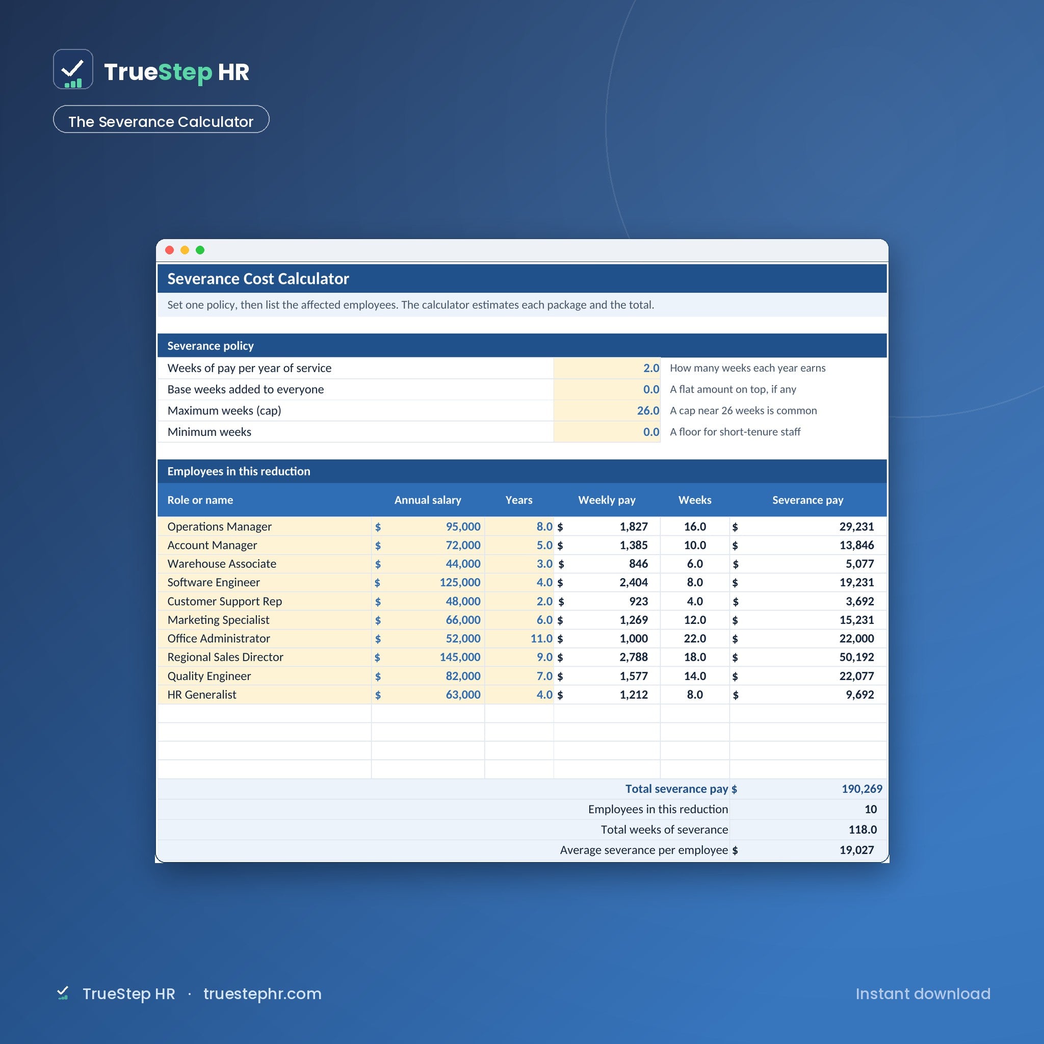 Severance Planning Calculator, the severance calculator