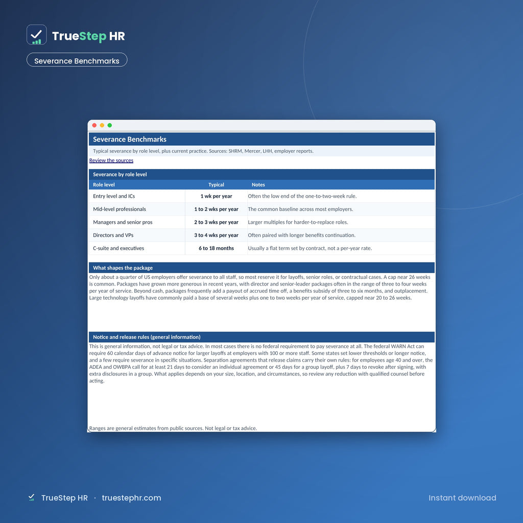Severance Planning Calculator, severance benchmarks