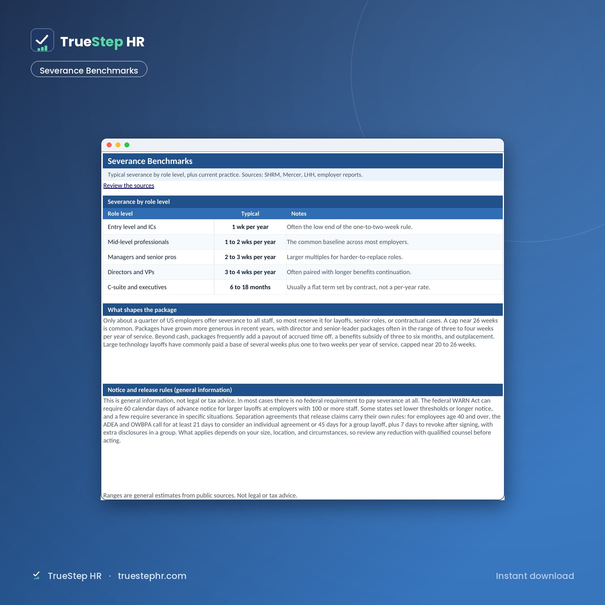Severance Planning Calculator, severance benchmarks